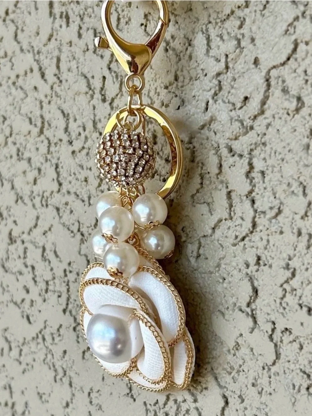Gold Pearl Flower Keychain Charm